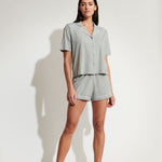 Cayla Short PJ Set|Heather Grey w/ White